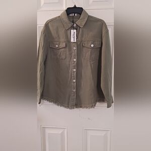 ***Denim 2 Pocket Jacket Raw Hemmed Green Size Medium - NWT